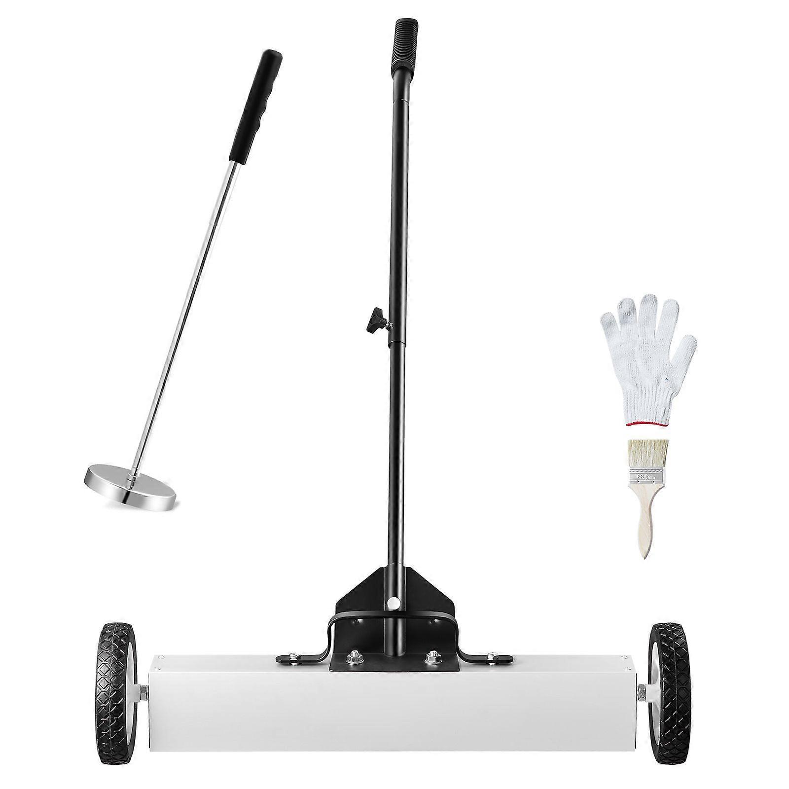24-Inch Magnetic Sweeper with Wheels, 50 lbs Capacity, with Telescoping Magnetic Pickup Tool, Adjustable Handle, for Workshop, Garage, Yard
