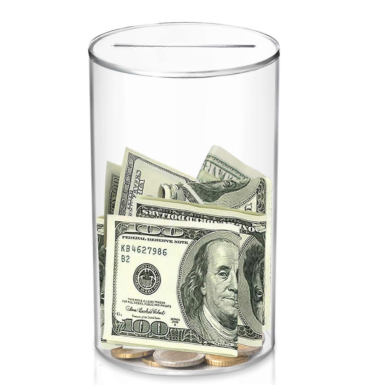 Kids Adults Piggy Bank - Small Unopenable Acrylic Savings Jar, 5.9" H x 3.55" Diameter, Break to Open Design