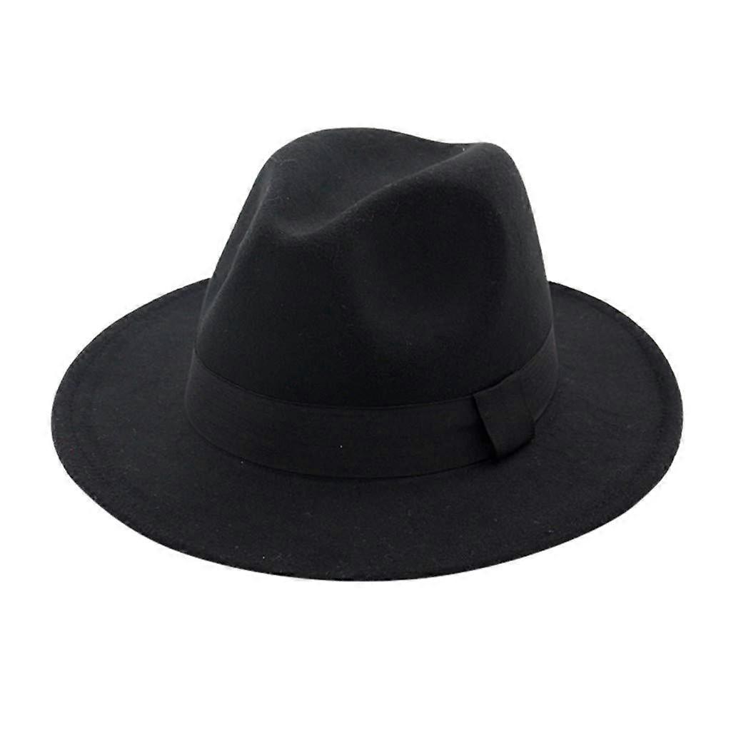 Fedora Hat Two Tone Solid Color Unisex Wide Brim Wool Panama Hat Black One Size