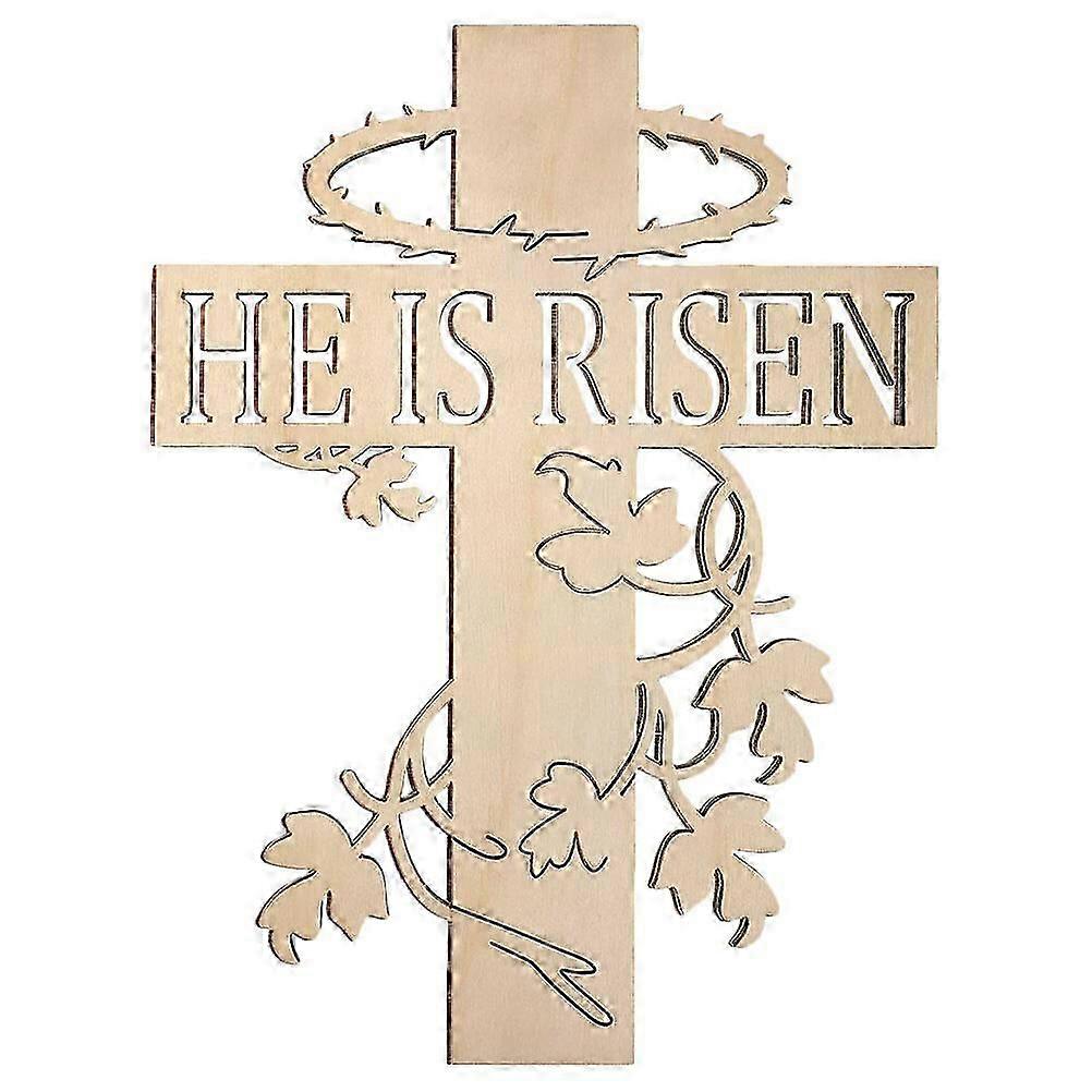 Wooden Cross Easter Pendant He Is Risen Hanging Decor DIY Wreath Accessory