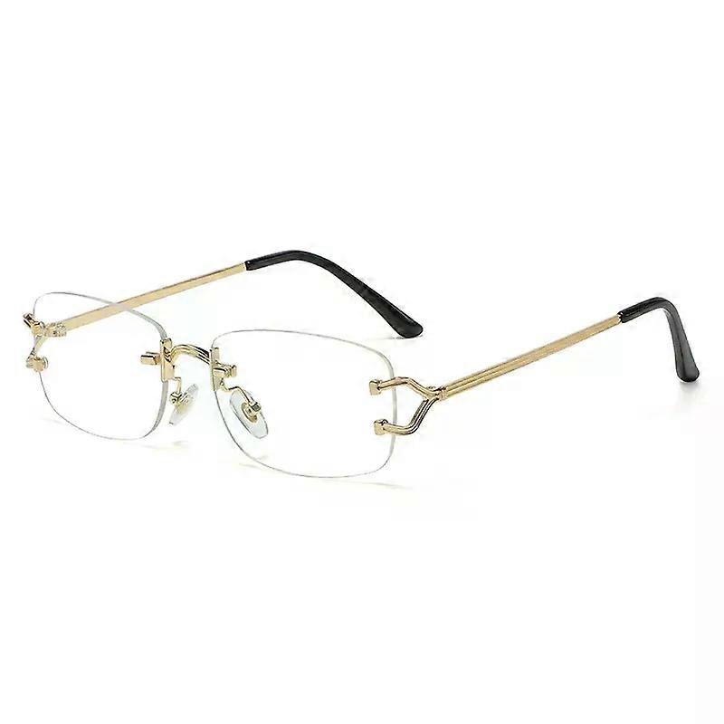 Retro Rimless Small Sunglasses Women Metal Rectangle Gold Frame Brand Design Men Eyewear Driving Travel Beach Eyewear UV400