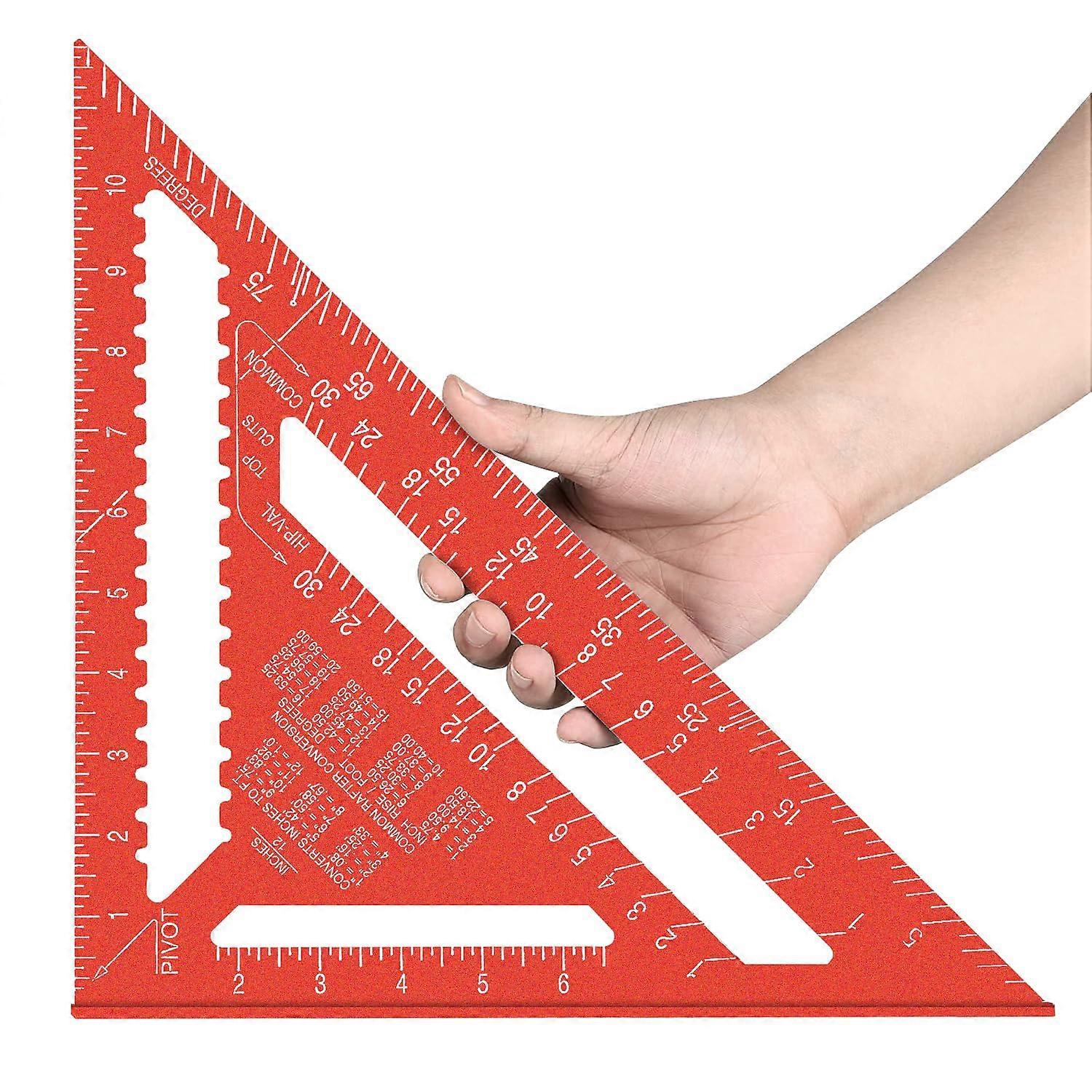 Aluminum 12inch Rafter Square Carpenter Measuring Layout Tool Alloy Metal Triangle Ruler Imperial Protractor for Woodworking and Carpentry Red