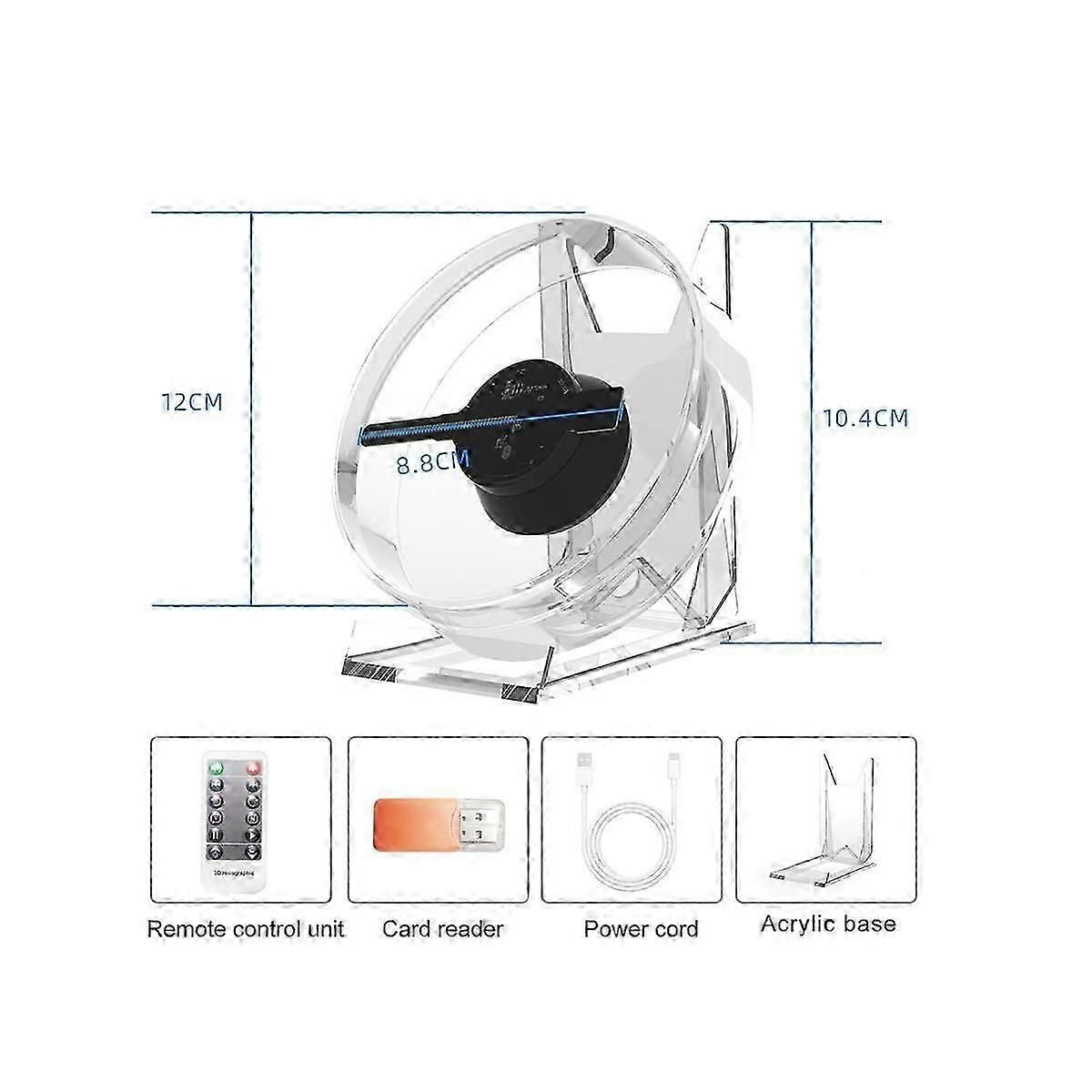 3D Fan Hologram Projector Desktop LED Sign Holographic Lamp Player Remote Display Support Images and Video