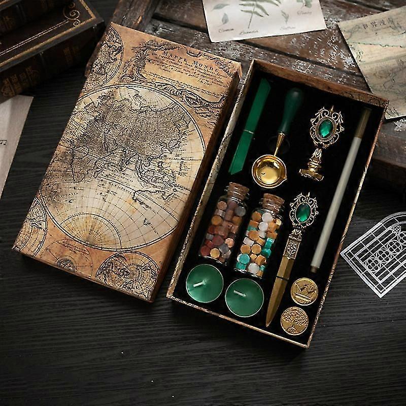 11 قطع الرجعية خريطة النار الطلاء ختم مجموعة لمغلف دعوة الحرفية ختم الشمع قرص الخرز شمعة ختم مجموعة كيت هدية التخرج