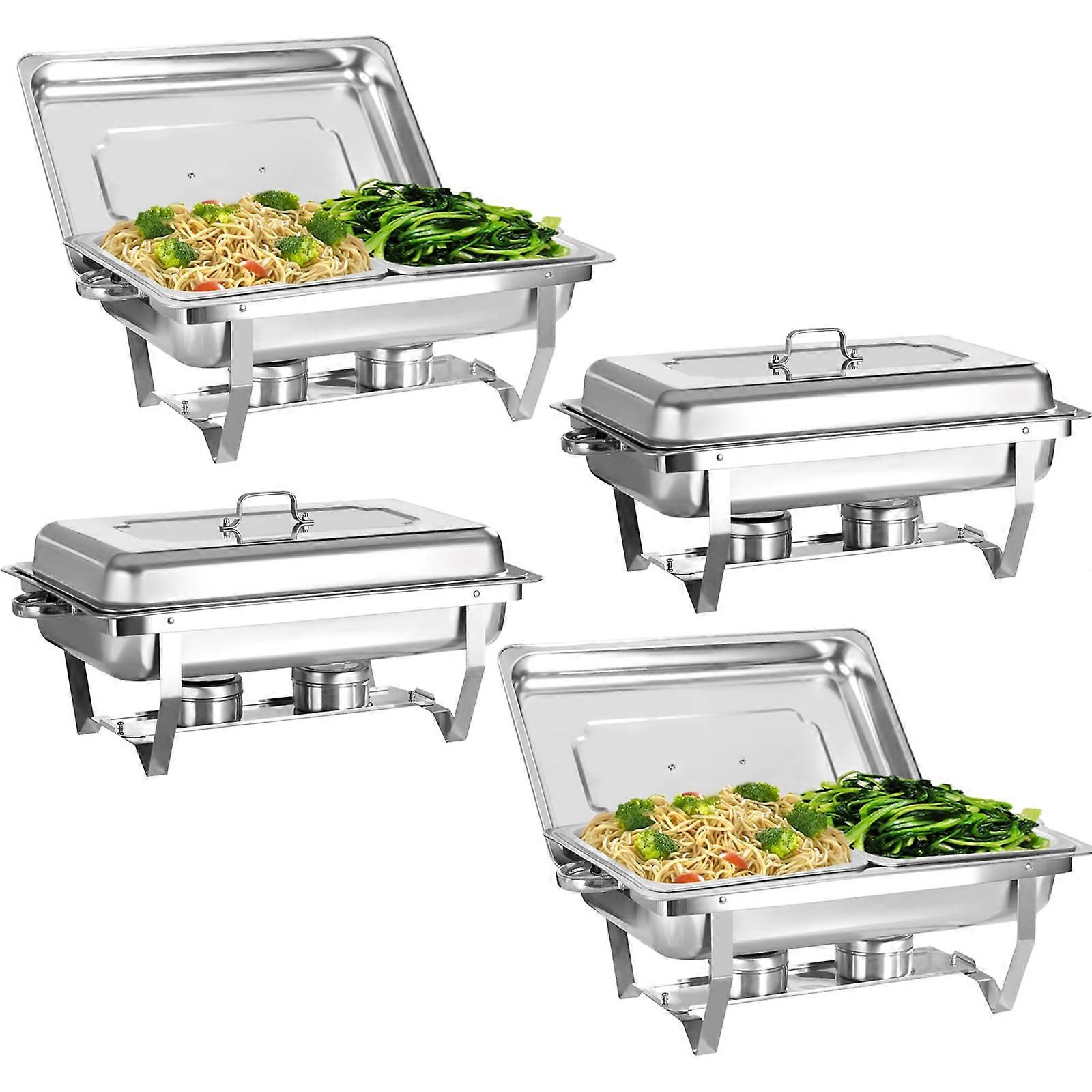 Chafing Dish for Buffet, 4 Pack 8QT Stainless Steel Chafing Servers Food Warmer Set with 8 x 1/2 Size Food Pan for Kitchen Party Banquet Dining