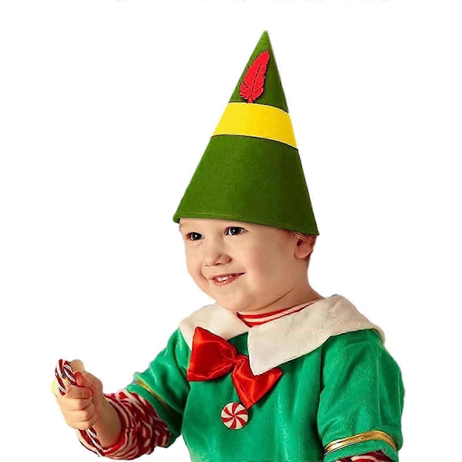 Adult Elf Hat with Feather for Holiday New Year Red and Green Christmas Symbol Red and Green Hat Cone Hat