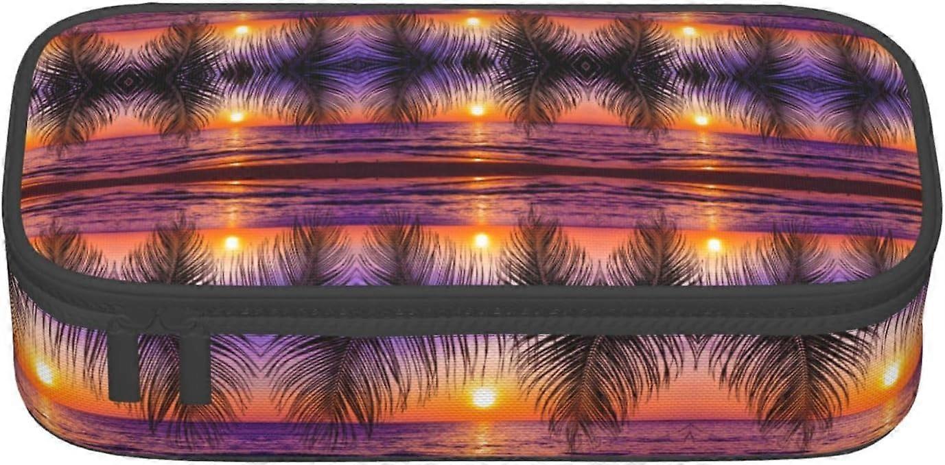Sunset with Tropical Palm Trees Twilight Scenery Durable Large Capacity Pencil Case with Multiple Compartments