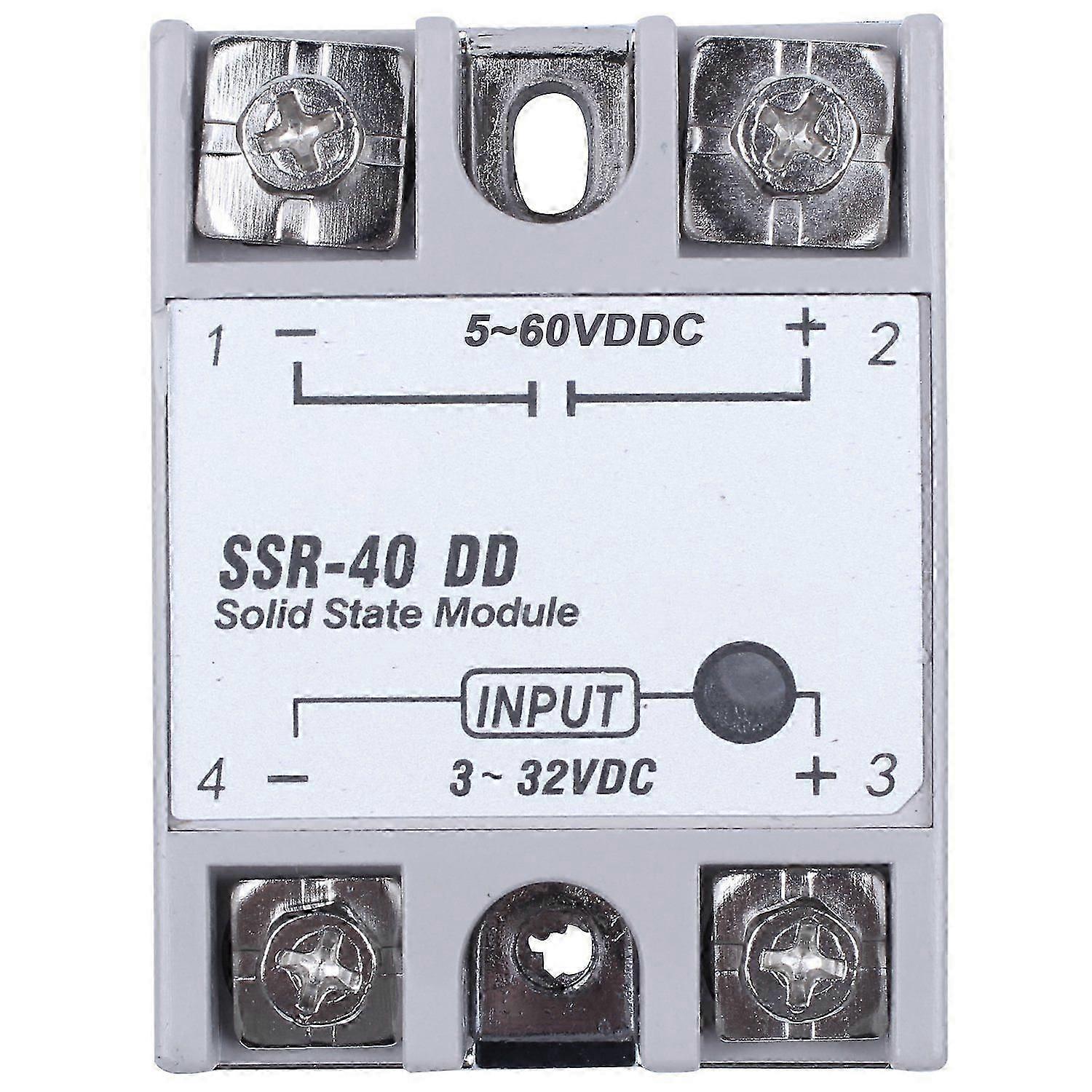 Single Phase Solid State Relay SSR-40DD 40A DC3-32V to DC5-60V White Silver Power Control Module for Electrical Systems
