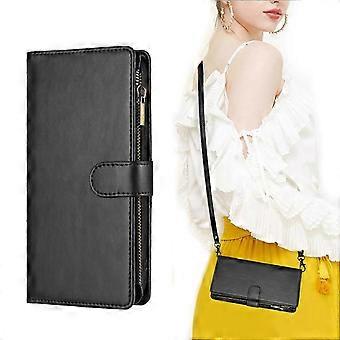 Case For Samsung Galaxy Note 9 Detachable Lanyard Neck Strap Zipper Card Slots Pu Leather Folio Flip Wallet Cover Compatible With Samsung Galaxy Note