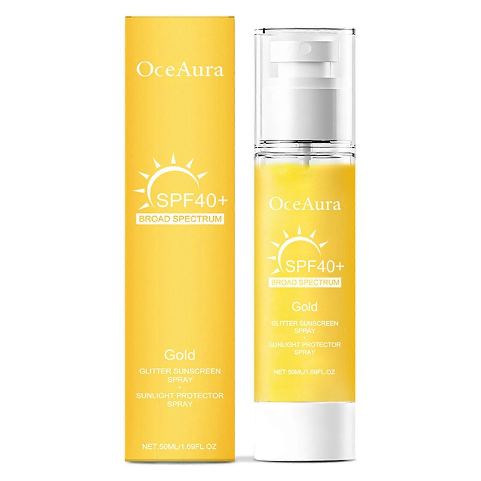 Golden Glitter Sunscreen Spray SPF 40 for Face & Body, Shimmering Broad Spectrum Sun Protection Spray