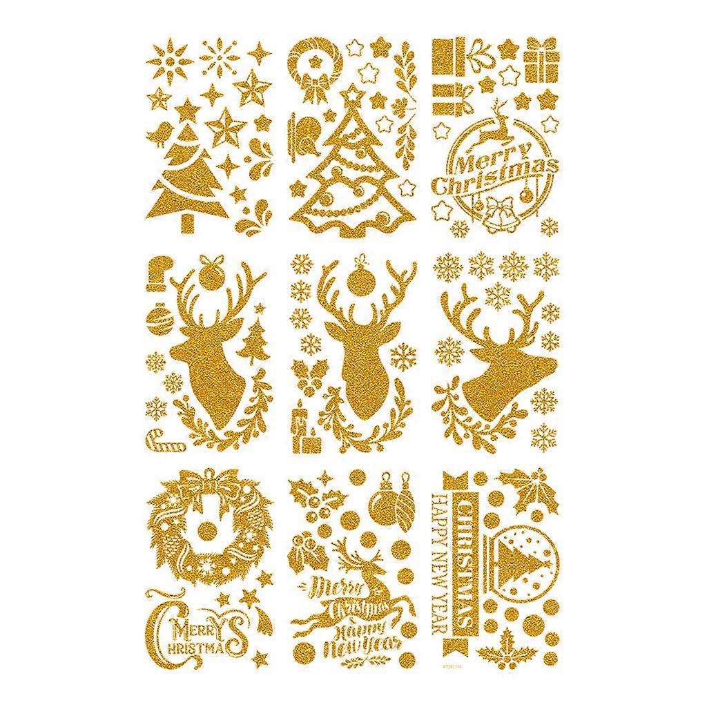 9 قطع مسحوق الذهب ملصقات عيد الميلاد نافذة الباب الجدار يتمسك الشارات للمكتب المنزلي فندق الديكور الشتوي