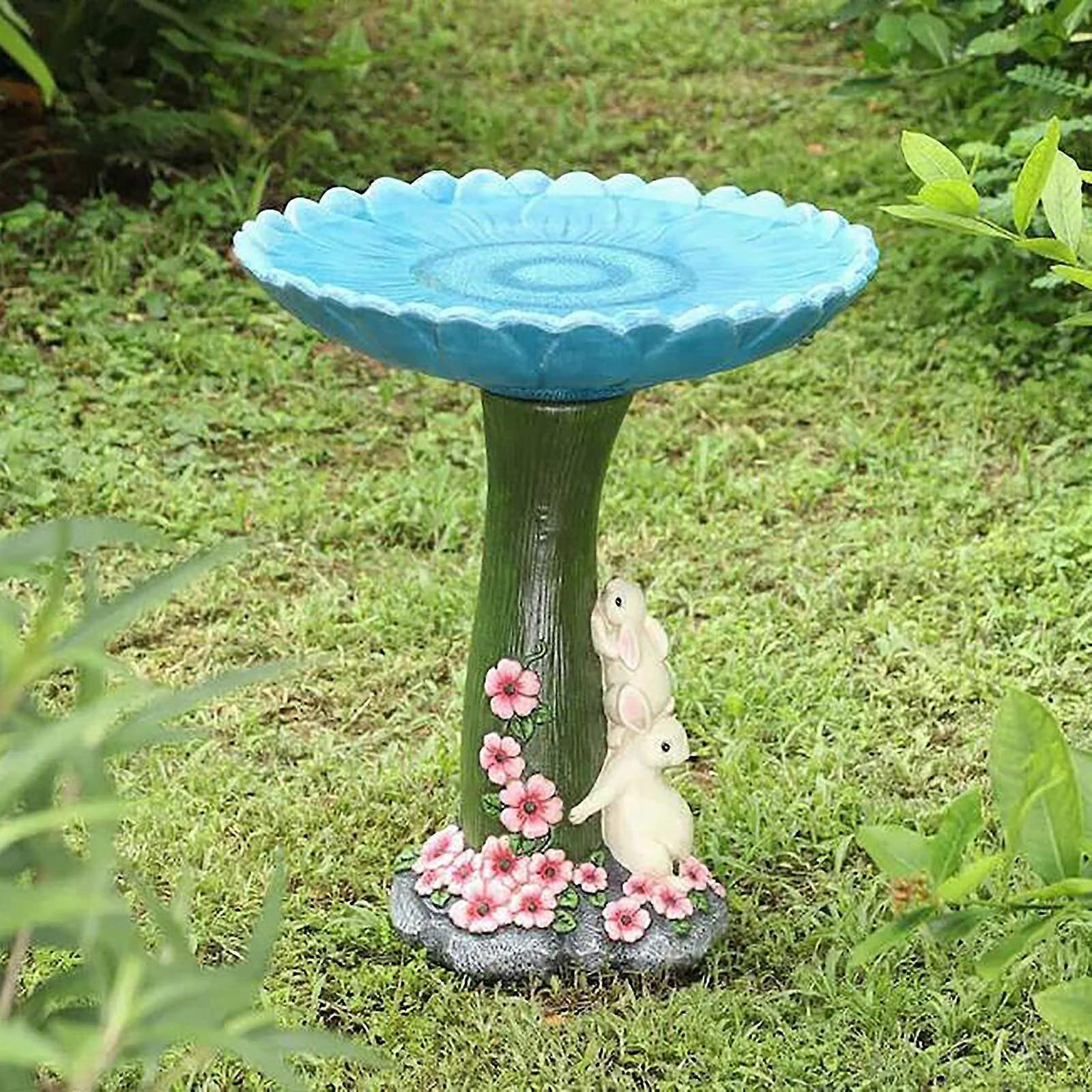 Polyresin Bird Bath 7.87-Inch Bunny Garden Ornament With Large Tree-Shape Base Handmade Decoration