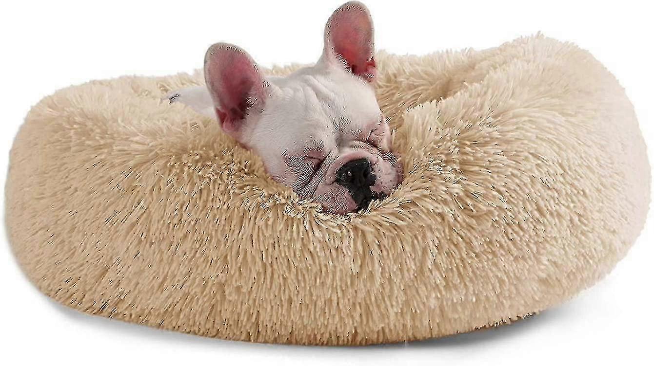 Washable Plush Round Dog Bed (Diameter 70MM Apricot)