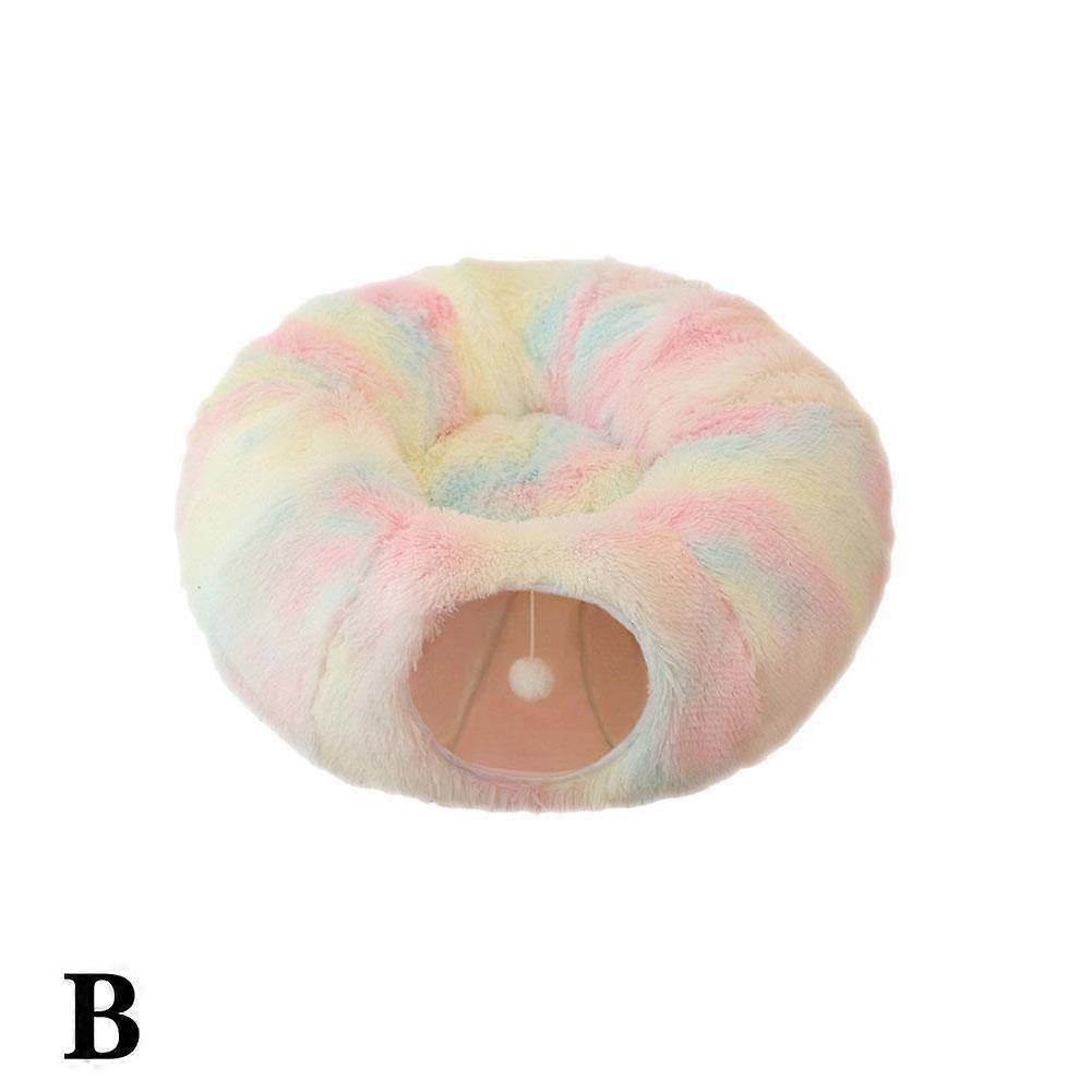Tunnel round nest rainbow (B) $Winter spot cat nest cat tunnel pet nest plush winter warm cat mat folding cat channel dog bed