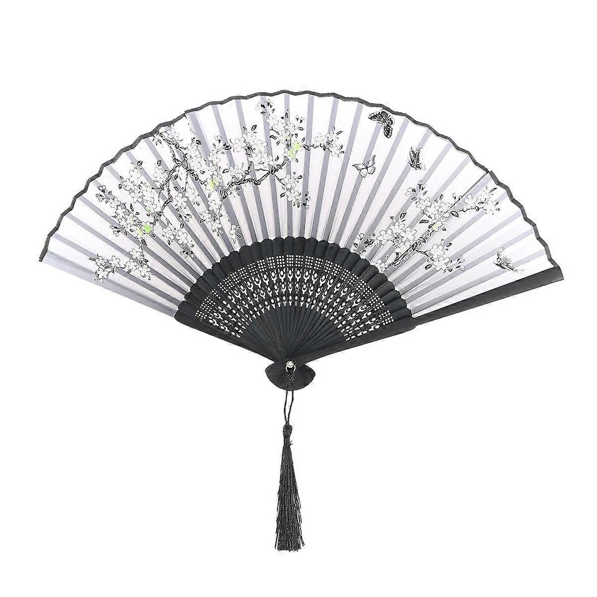 Elegant Peach Blossom with Folding Fan Ancient Japanese Style Fan Beautiful Hand Fan Vintage Floral Fan for Summer Decor