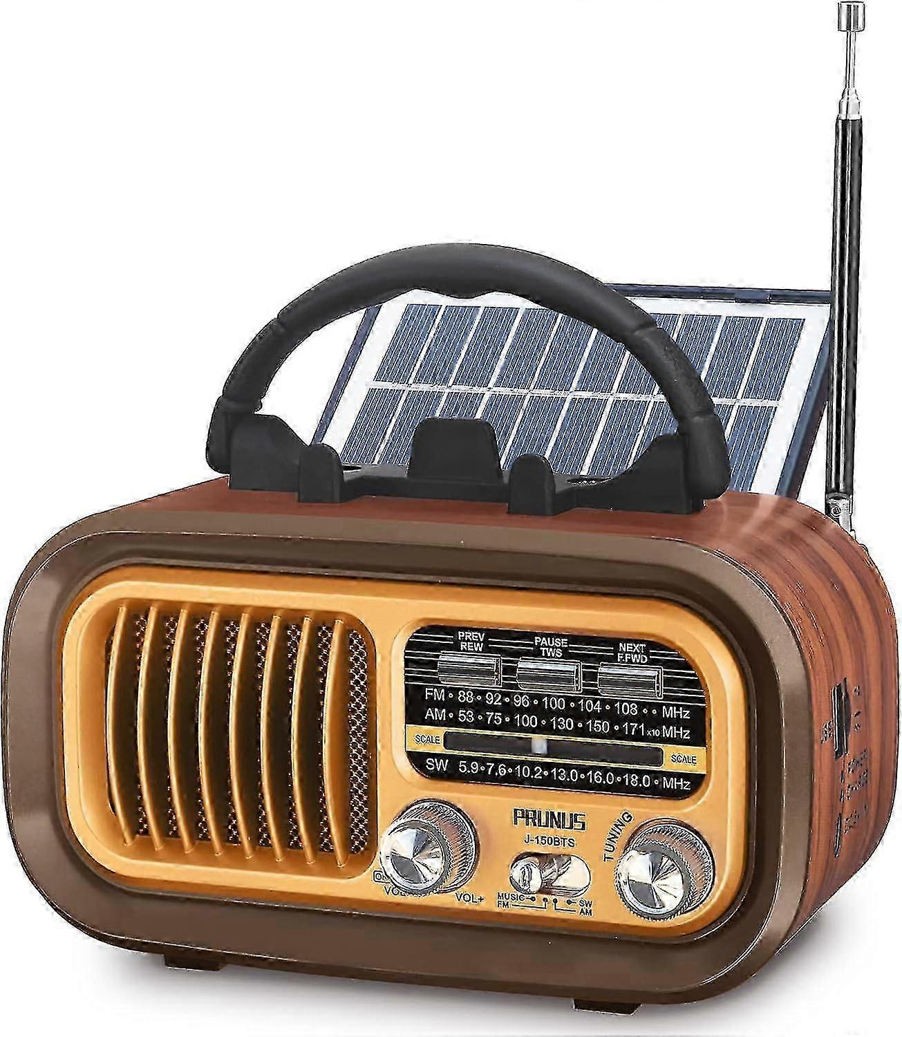 Portable Retro AM/FM/SW Bluetooth Radio with Solar & Rechargeable Battery
