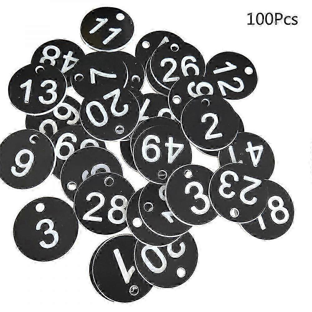 Étiquettes de numéro d’identification en plastique gravées colorées 1 - 100 pour porte-clés, 100pcs
