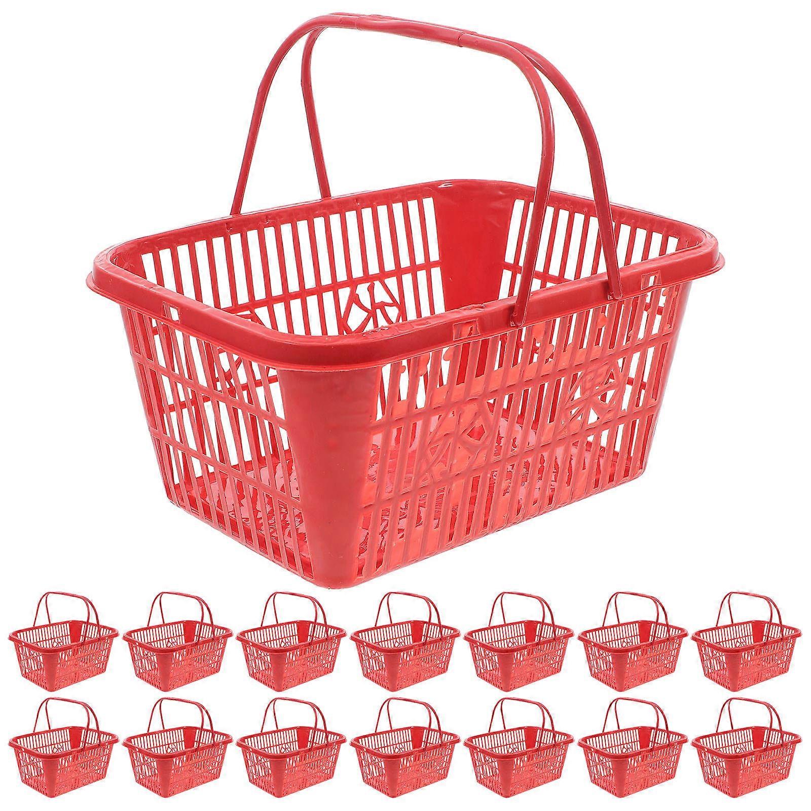 20pcs Plastic Fruit Baskets with Double Handles for Home Storage Red Large Capacity