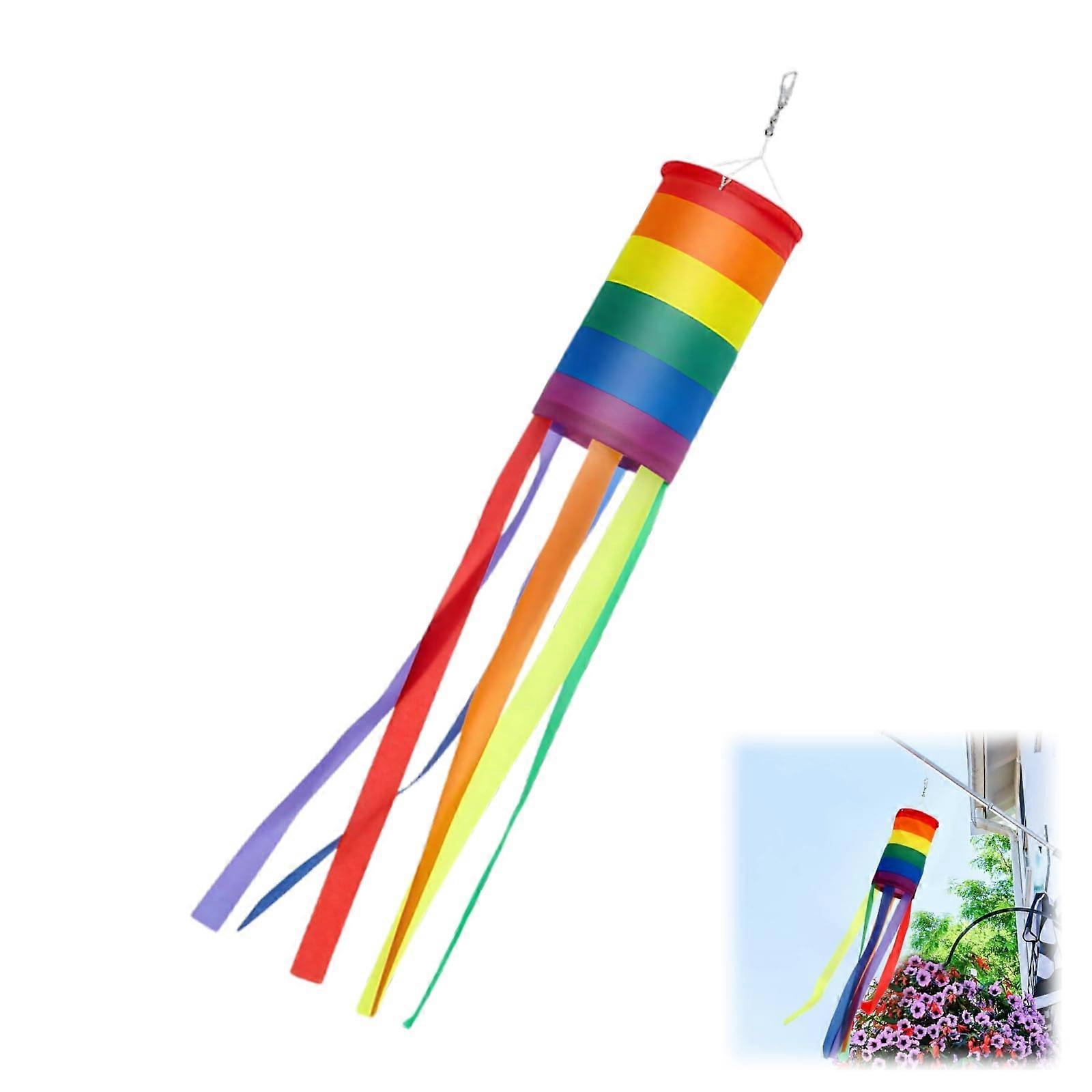 Rainbow Flag Windsock, Colourful Stripes Windproof Rainproof Outdoor Hanging Decoration