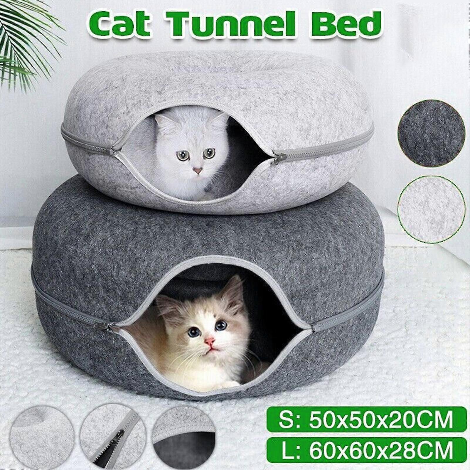 Cat Tunnel Bed 50x50x20cm Durable Felt Dual-Function Light Gray