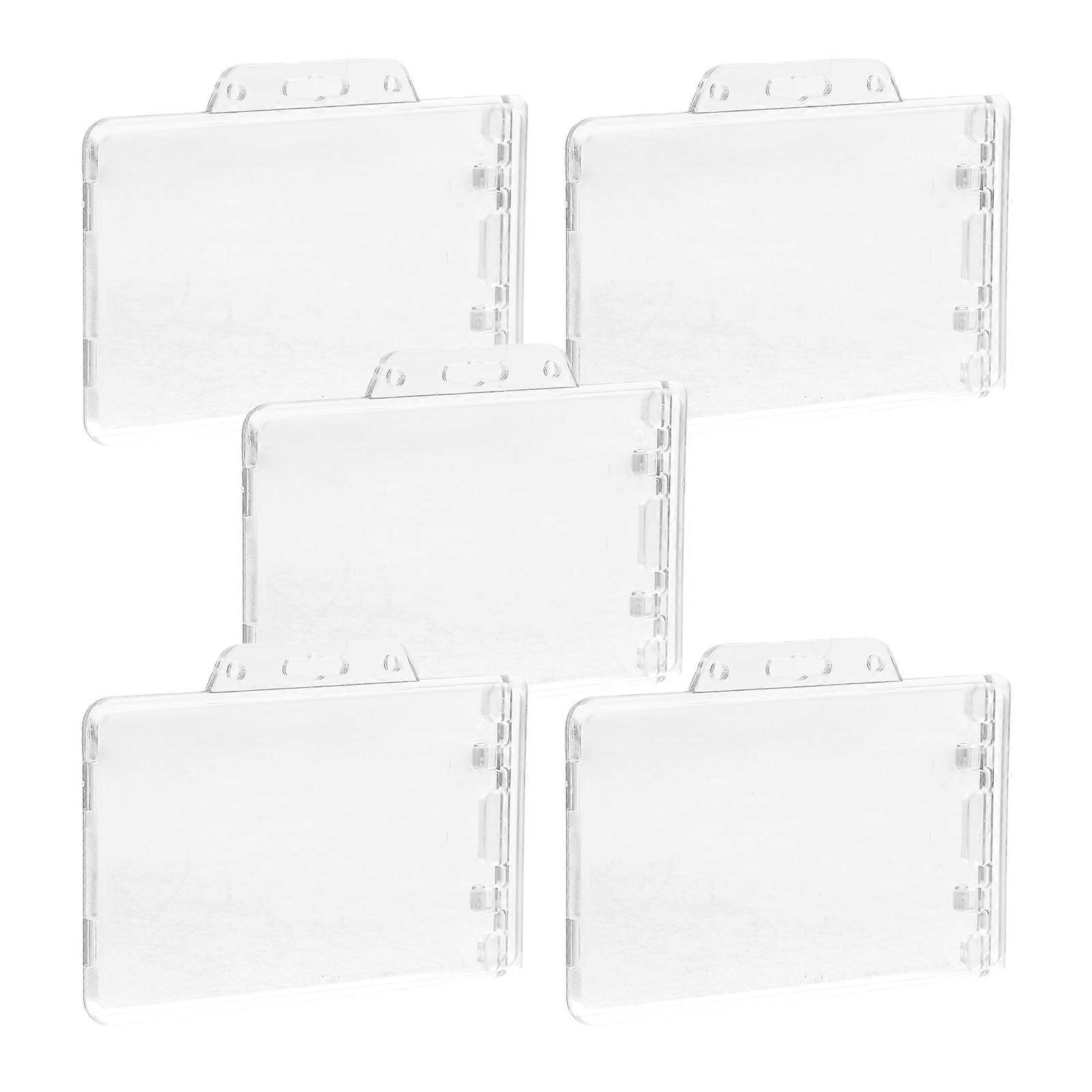 Clear Horizontal Badge Sleeves – 5pcs Transparent Protective Card Holders for Nurses & Staff, Lightweight Reusable Name Badge Covers Compatible with