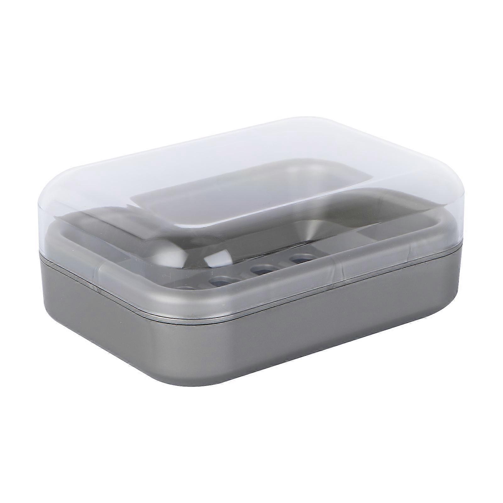 Plastic Soap Dish with Clear Lid Lightweight Bar Soap Holder Box with Drainage for Bathroom and Kitchen Counters Grey