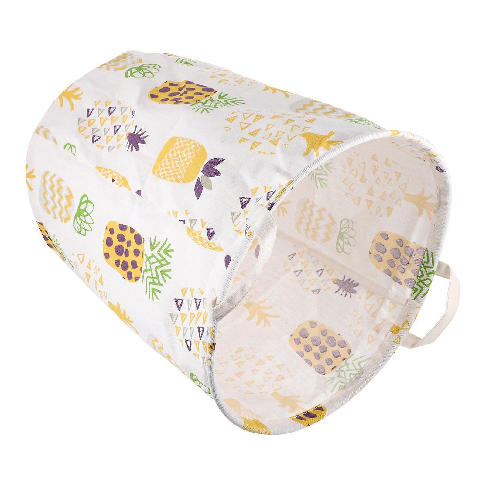 Lightweight Cotton Linen Foldable Laundry Basket with Double Handles for Clothes Storage – Round Hamper with PE Coating for Home and Nursery Use