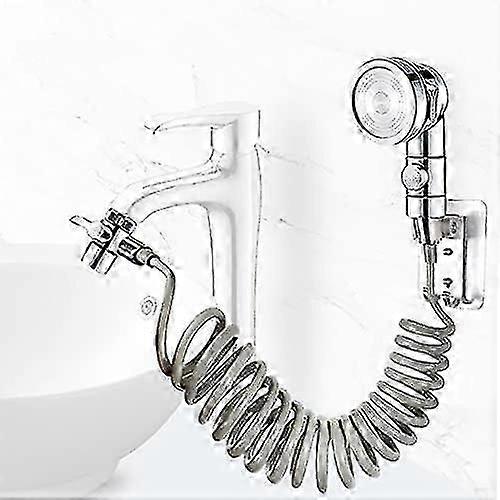 Shower Head Set For Sink, Bathroom Hand Shower, Telescopic Hose, Perfect For Washing Hair Or Cleaning The Sink (faucet Not Included) (silver)