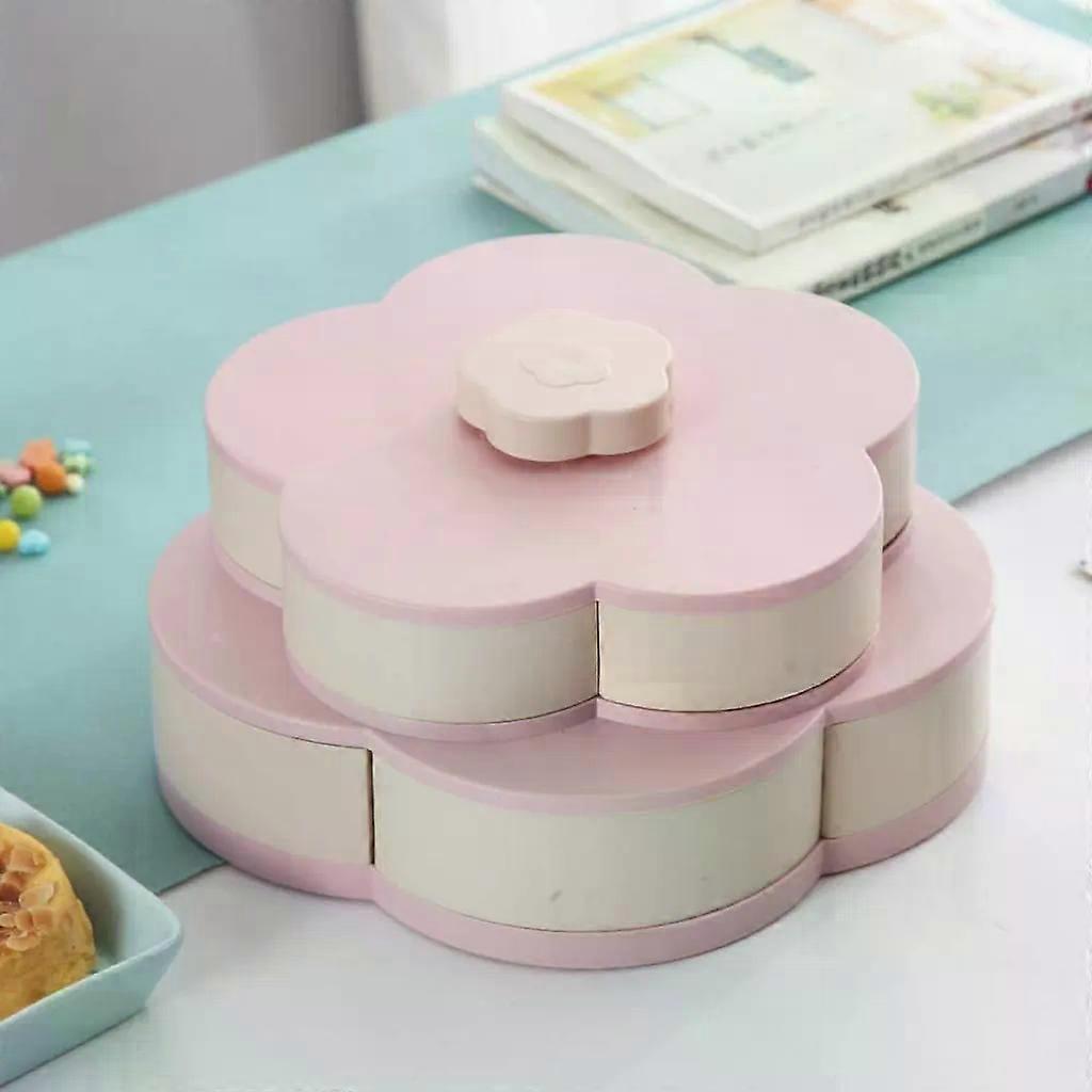 Flower Shape Snack Box Rotating Fruit Plate Double Layer Candy Box for Home Office Wedding