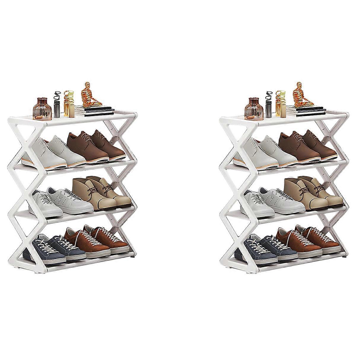 X-Shaped Shoe Rack Multifunctional Steel Assembly Shoecase,White