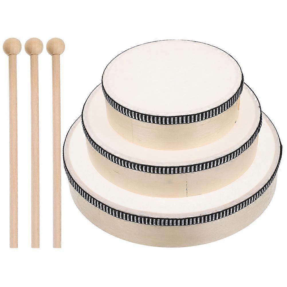 Hand Percussion Instruments Tambourine Hand Drum Wood Music And Dance Tool Performance 3Pcs