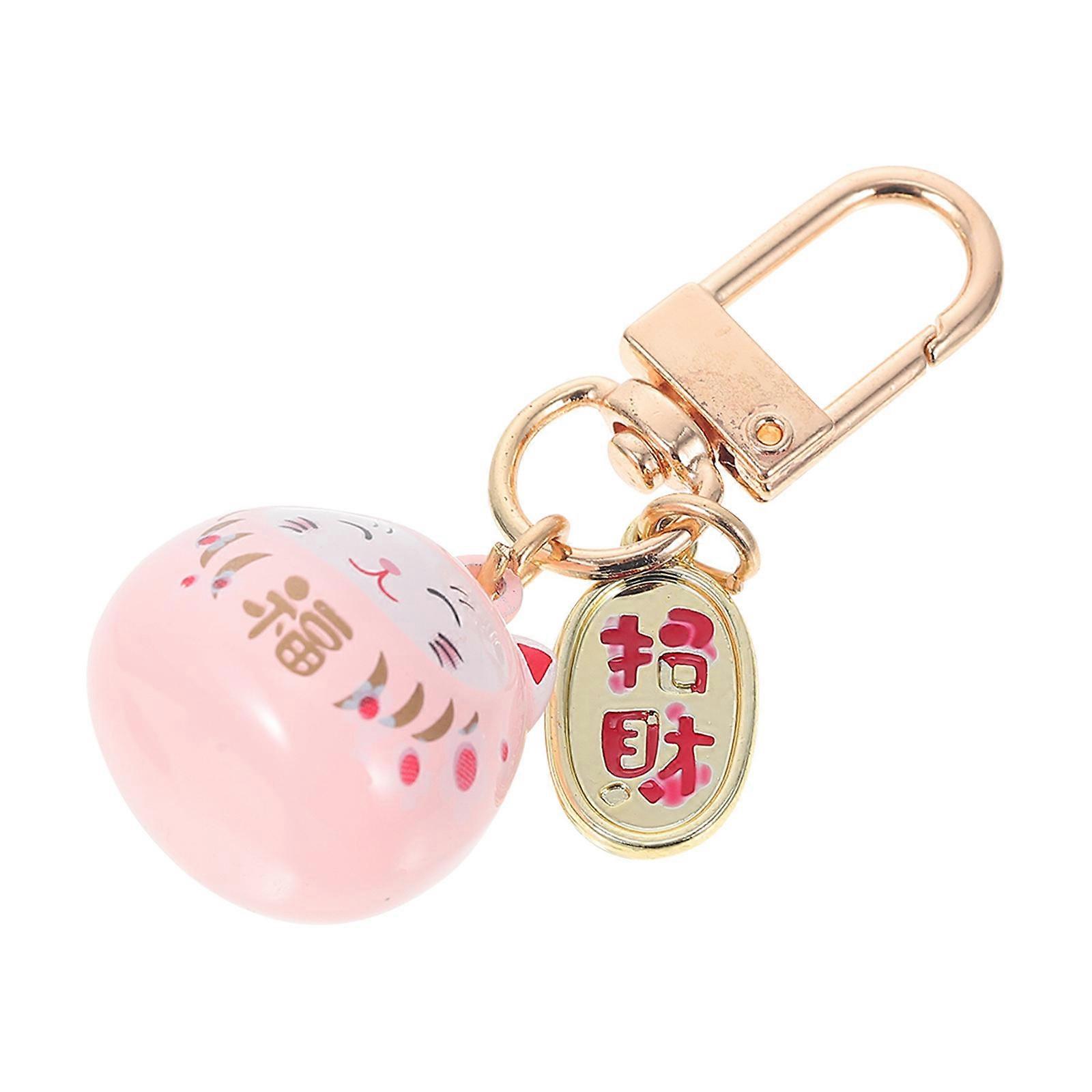 Handbag Keychain Charms Adorable Cat Keychain Pink Ceramic Keys Hanging Ornament 1Set