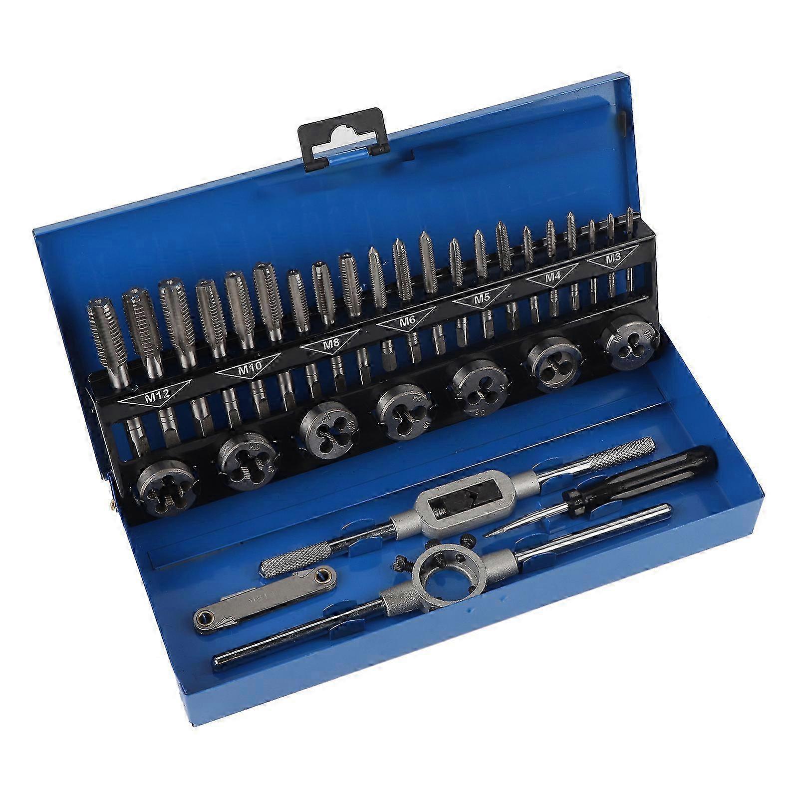 32pcs M3 to M12 Coarse Pitch Alloy Steel Tap and Die Set with Wrench Thread Gauge Hand Tools