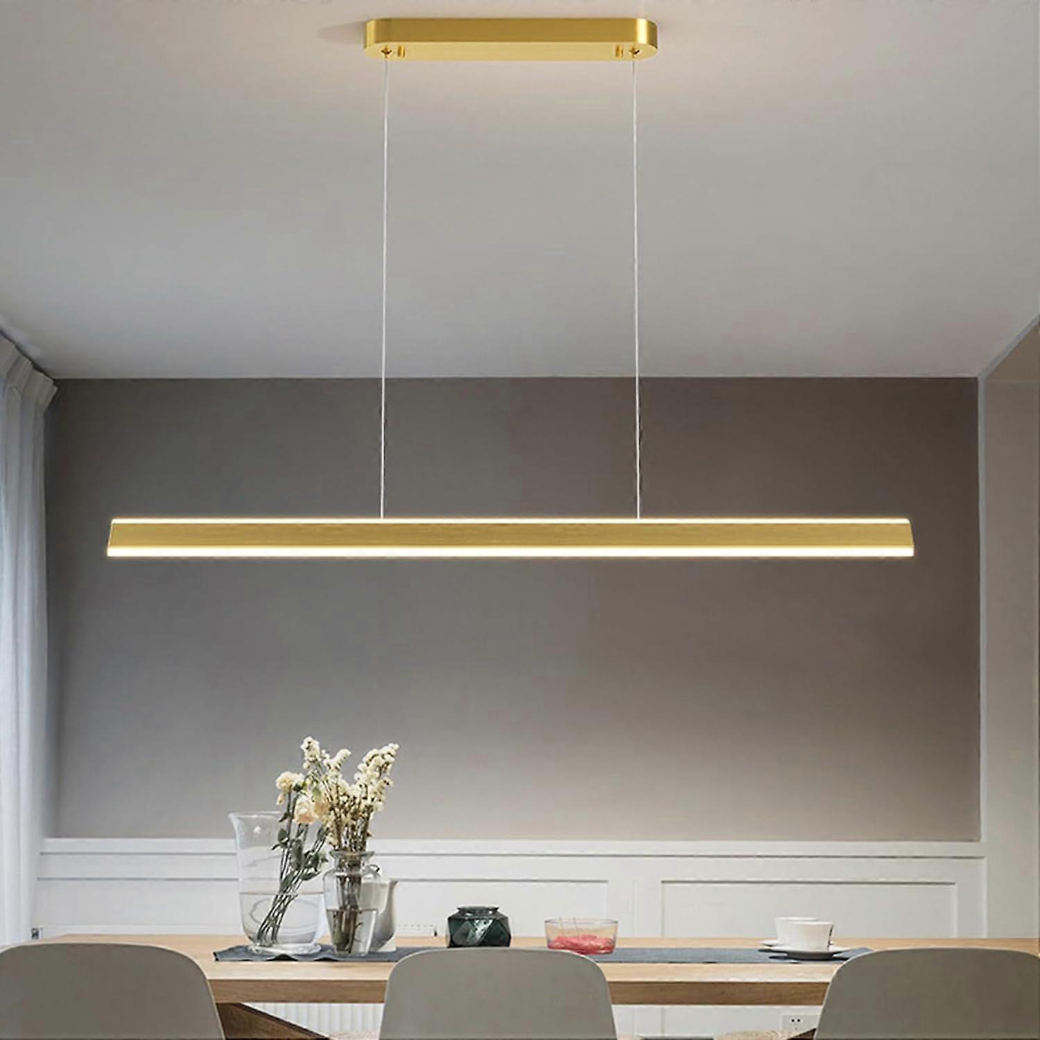 LED Dining Table Pendant Light Dimmable Remote Control 3000K-6000K Linear Design Height Adjustable Gold L150cm
