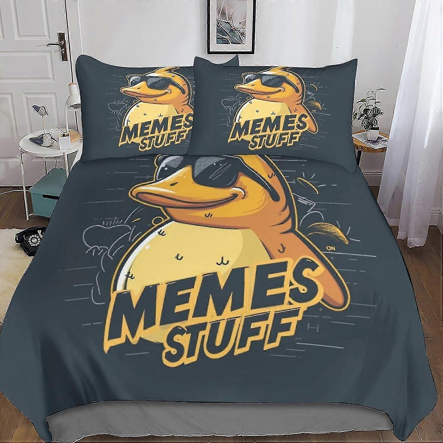 Adorable Yellow Duck 3PC Duvet Cover 3D Cartoon Print Bedding Set with Microfiber and Hidden Zipper Closure for Kids