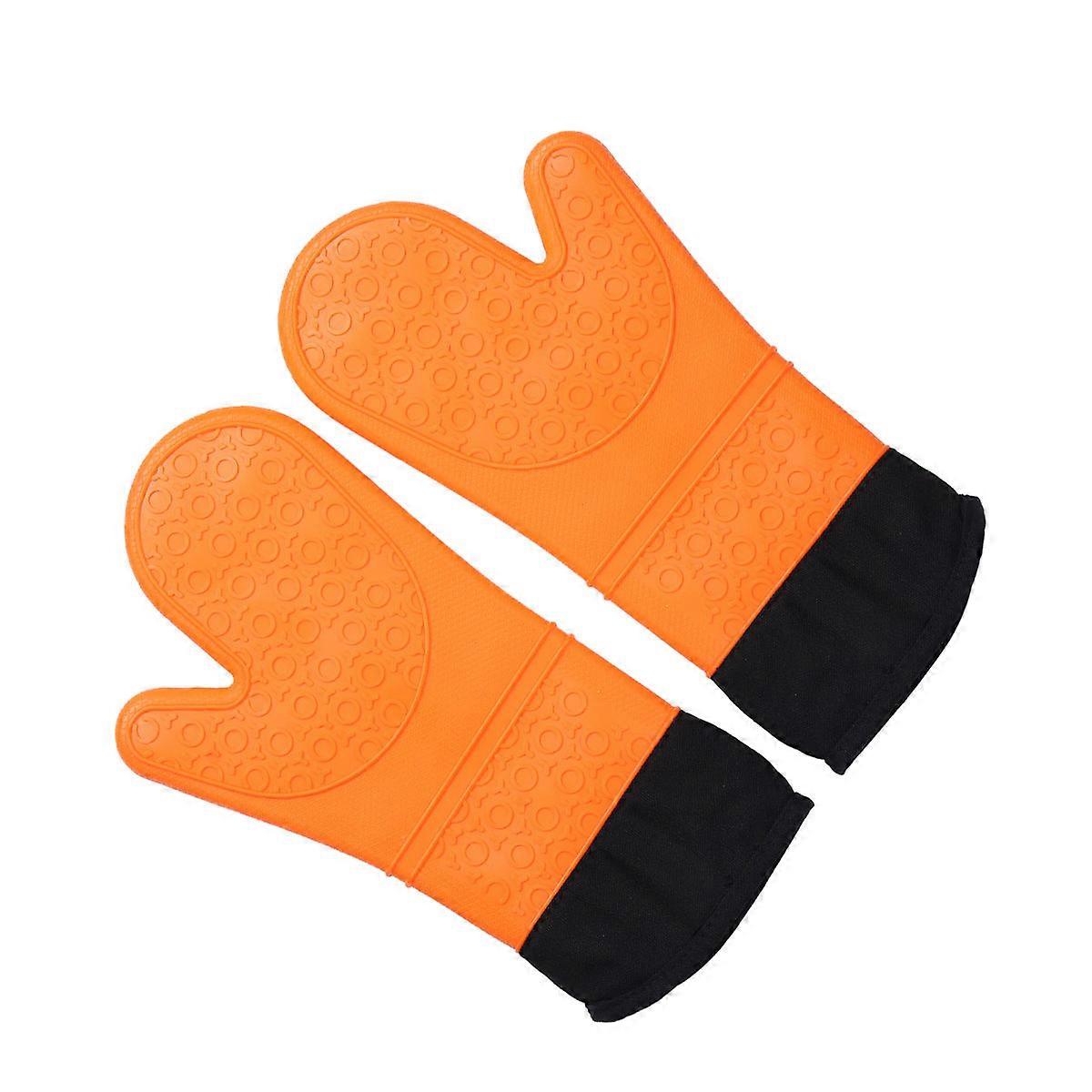 Baking Gloves Heat Resistant Anti-slip Grip Aramid Fiber For Cooking Smoking Fireplace 2Pack Orange