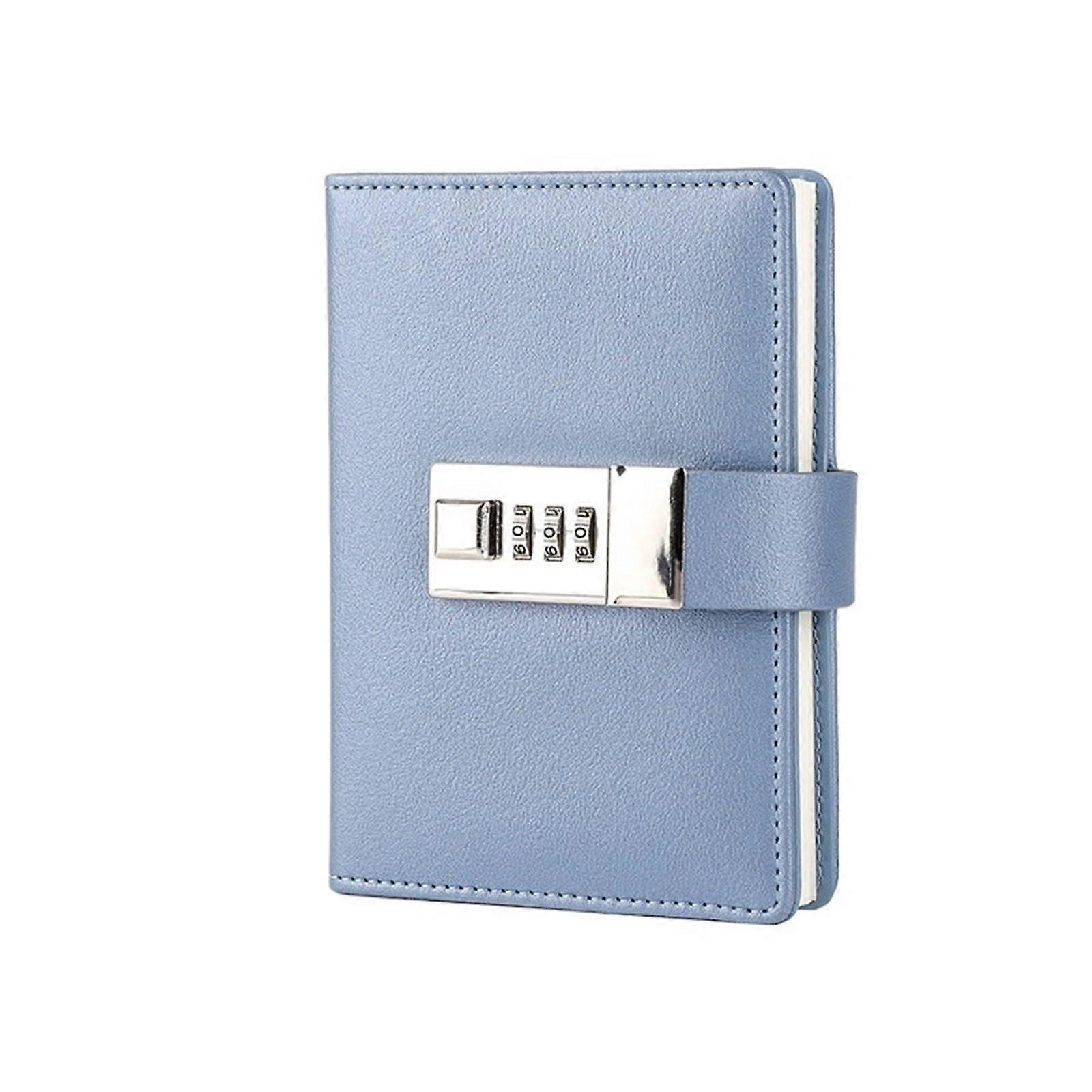 Code Diary Book with Lock - Handmade PU Notepad Agenda Planner Journal, Travel Notebook, Deep Blue Color