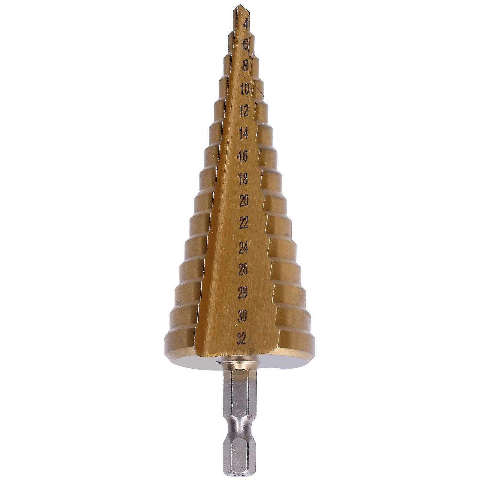 Step Drill Bit Ti Coating Straight Flute Pagoda Cone HSS Reaming Tool 1/4in Triangular Handle