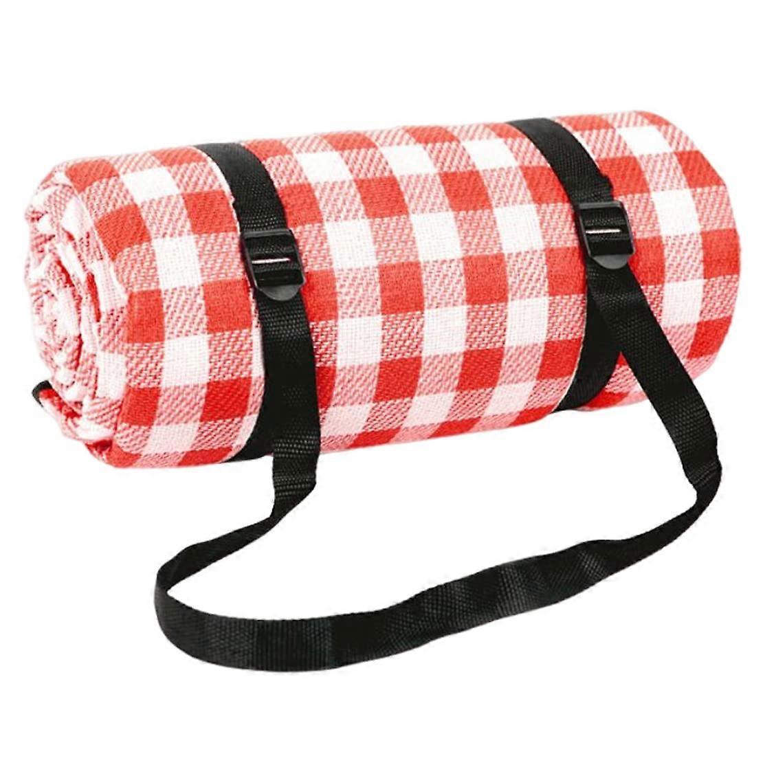 Waterproof Picnic Blanket 200 x 200 cm Large Thick 3Layer Beach Mat Rug Colorful Checked Foam Sleeping Mat in White and Red