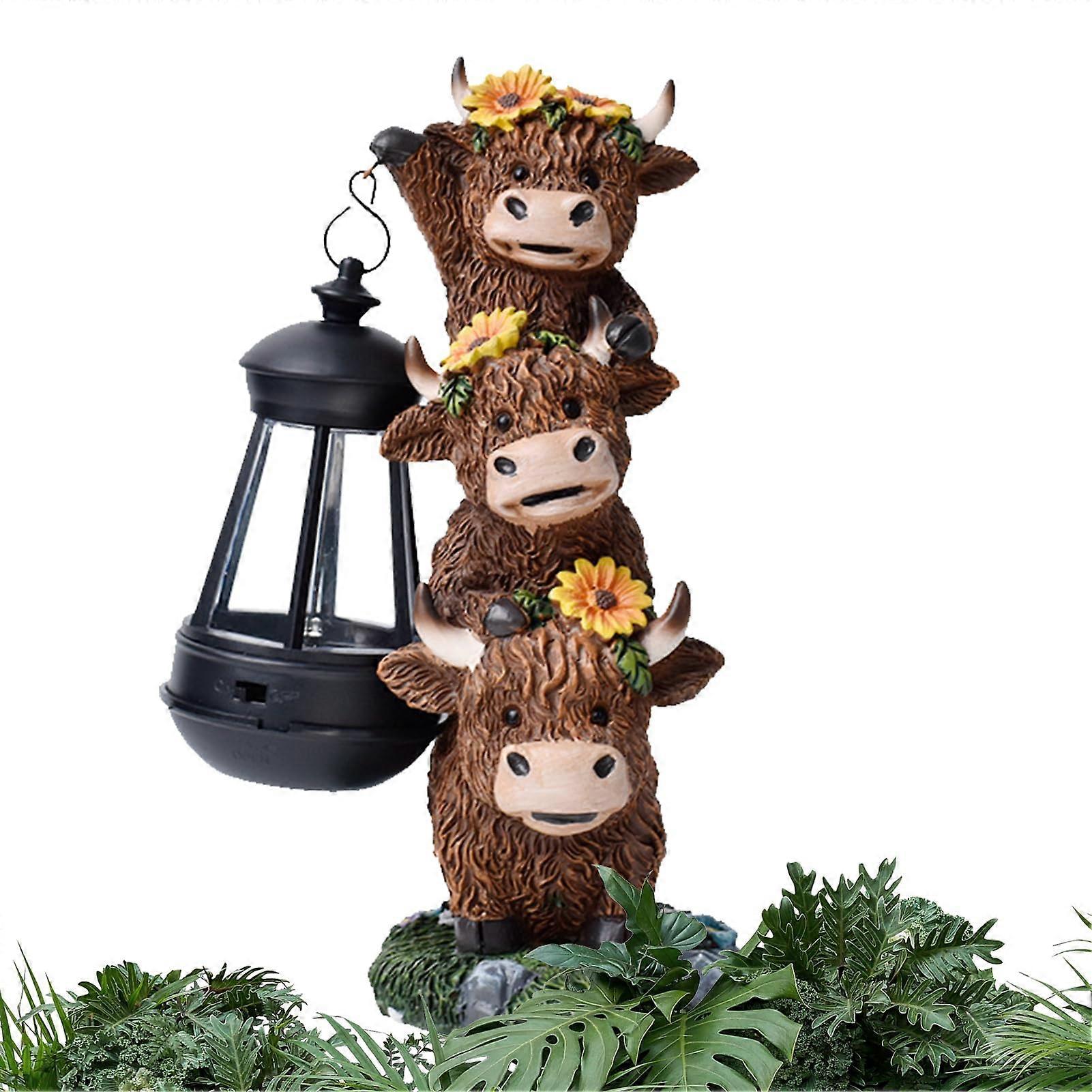 Solar Garden Lantern Sculpture - Multifunctional Resin Cow Figure for Pathways, Yard, and Outdoor Spaces