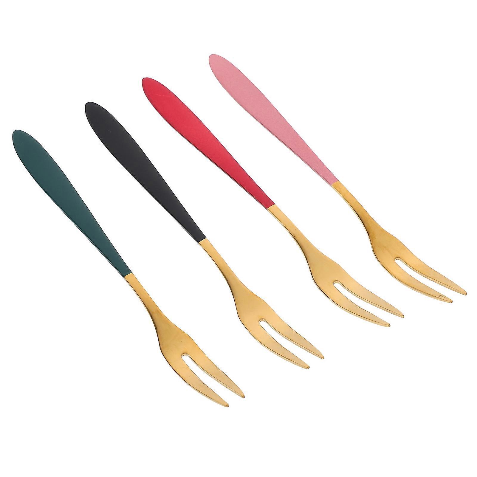 Golden Stainless Steel Fruit Forks for Food Use with Stylish Design and Anti Rust 4 Pcs