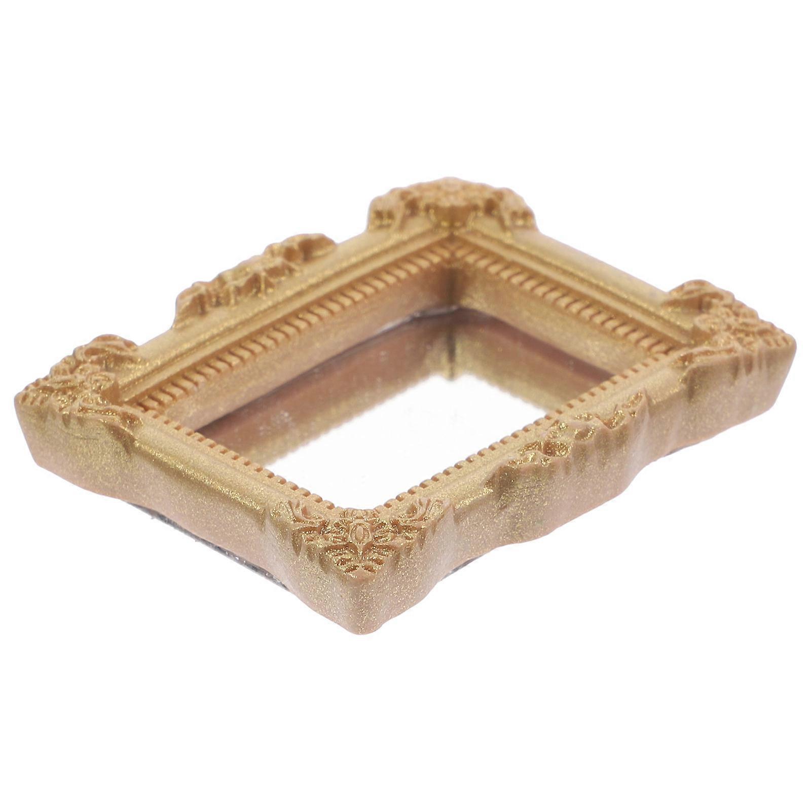 Pretend Play Ornaments Small Craft Mirror Golden Square Miniature Scene Creation 1Pack