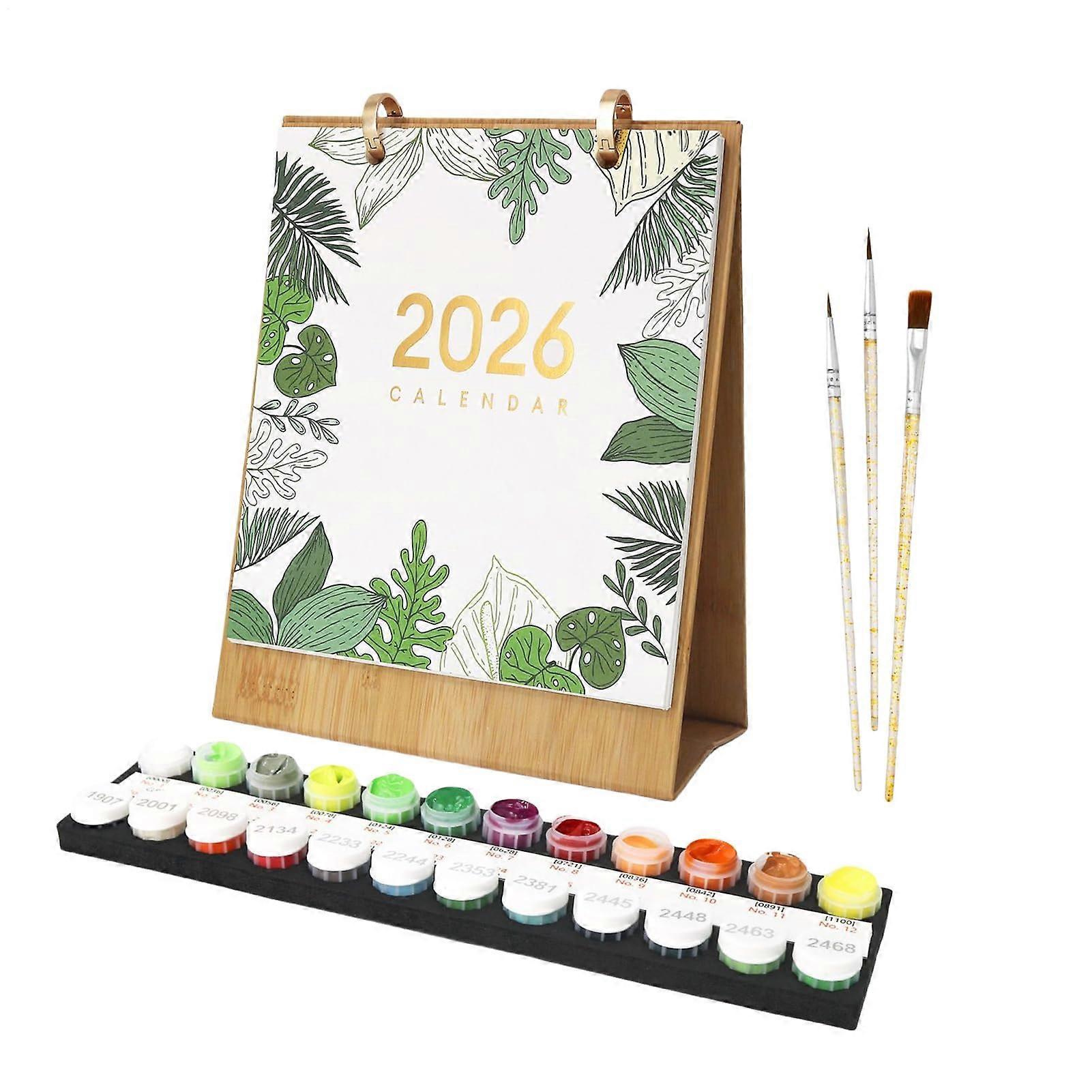 2026 Digital Painting Calendar, Funny Colour by Numbers Desk Calendar, Creative Standing Table Planner