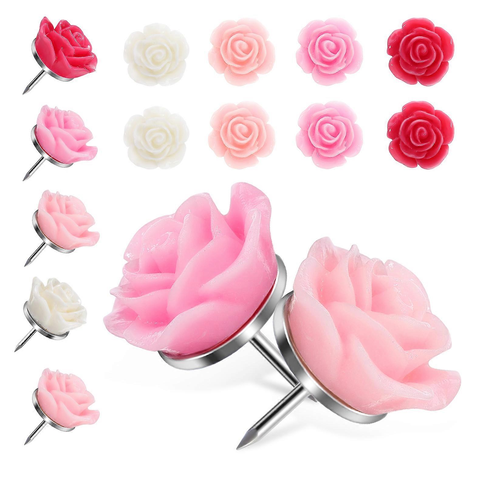 40pcs Red Resin Flower Thumb Tacks Decorative Push Pins for Bulletin Boards Cork Walls Photos Cute Detailed Design Easy Grip Colorfast Home Office