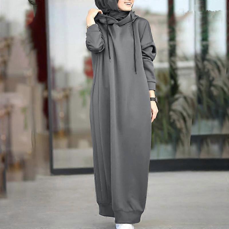 Women's Plus Size Autumn Solid Color Hooded Drawstring Loose Casual Long Sleeved Hoodie