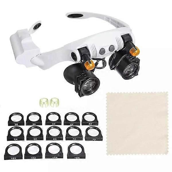 Headband Magnifier with LED Light, LED Multifunctional Head Mount with 21 Combination Magnifiers with Interchangeable Lenses for Reading, Soldering, I