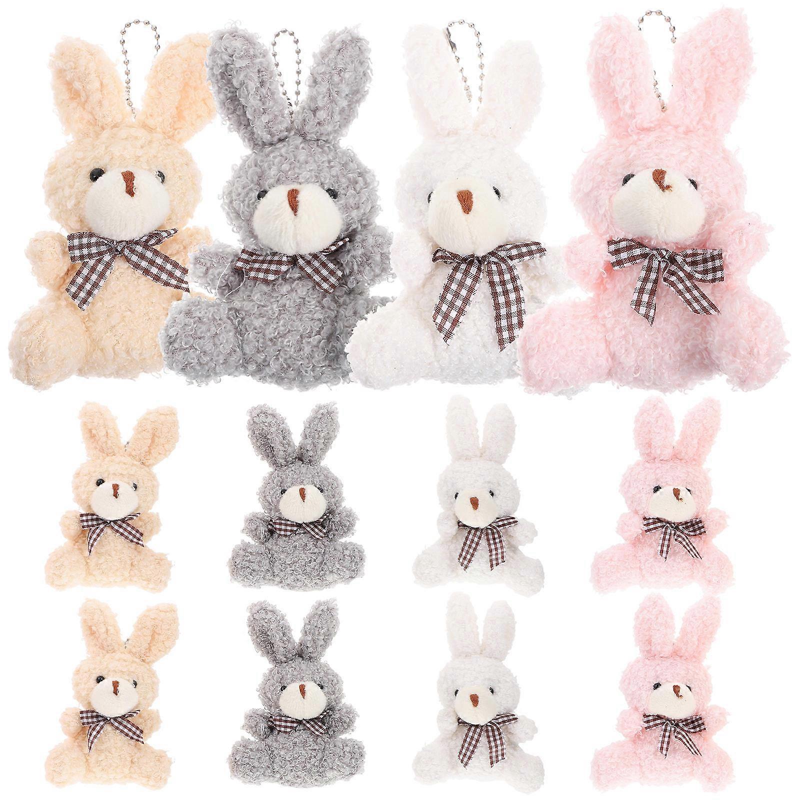 Backpack Decorations Oval Shape Plush Rabbit Keychain Classroom Activities Apricot 12Pcs