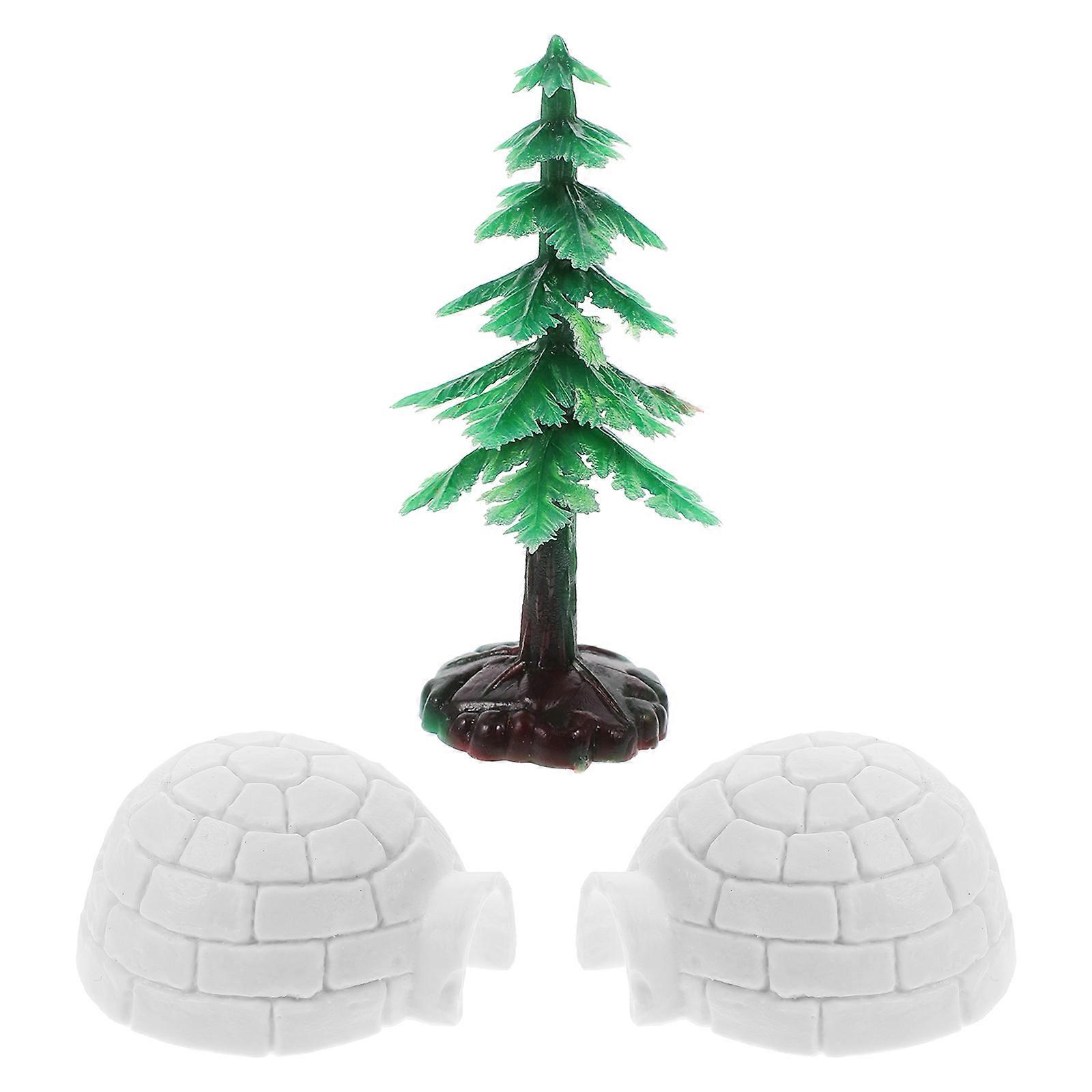 Simulation Ice House Model with Mini Pine Trees Plastic Desktop Decoration for Christmas Sand Table Landscape Static Ornament Hiding House