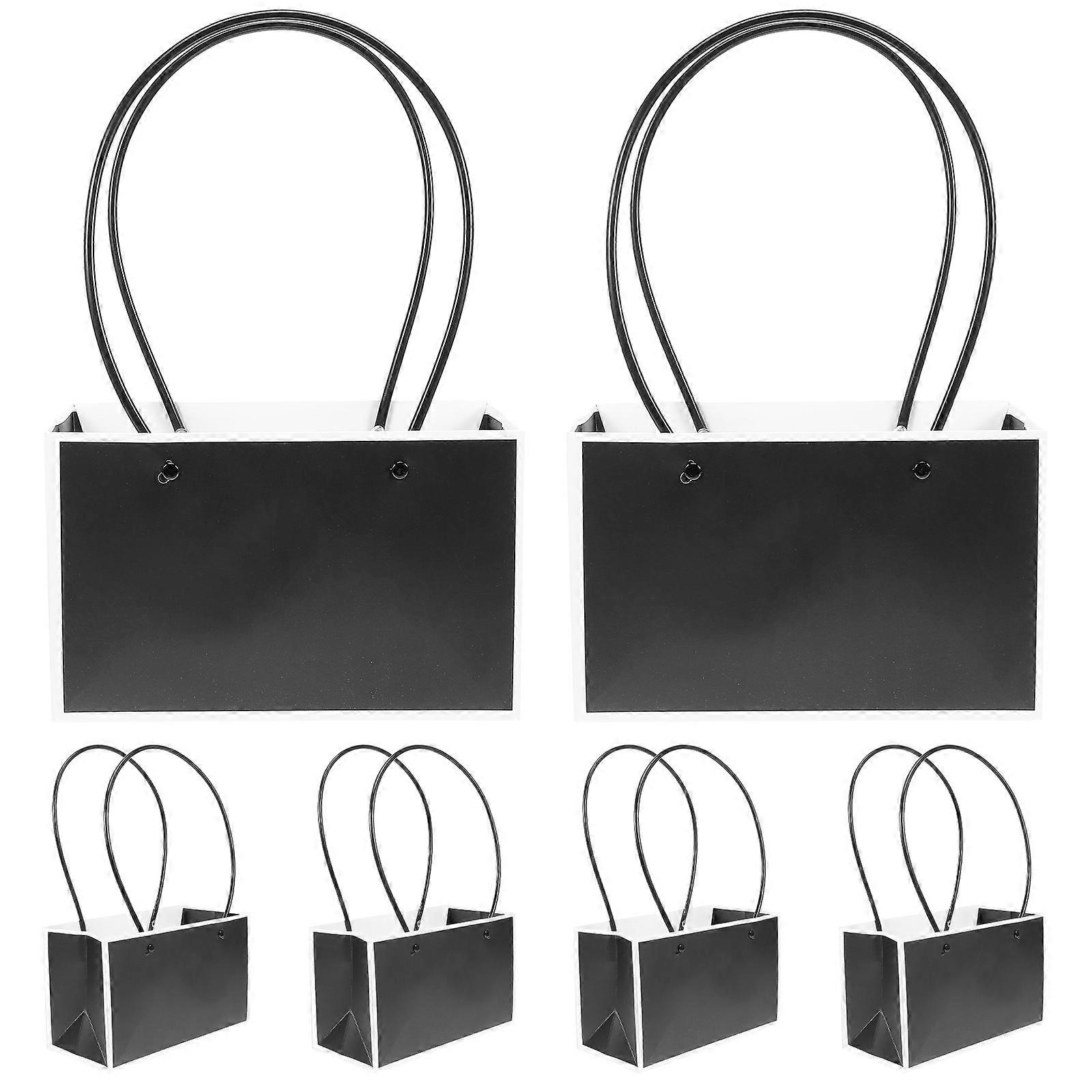 Paper Carrier Bag Rectangular Simple Design Flower Packaging Gift Bag 6Pcs Black 33x22cm