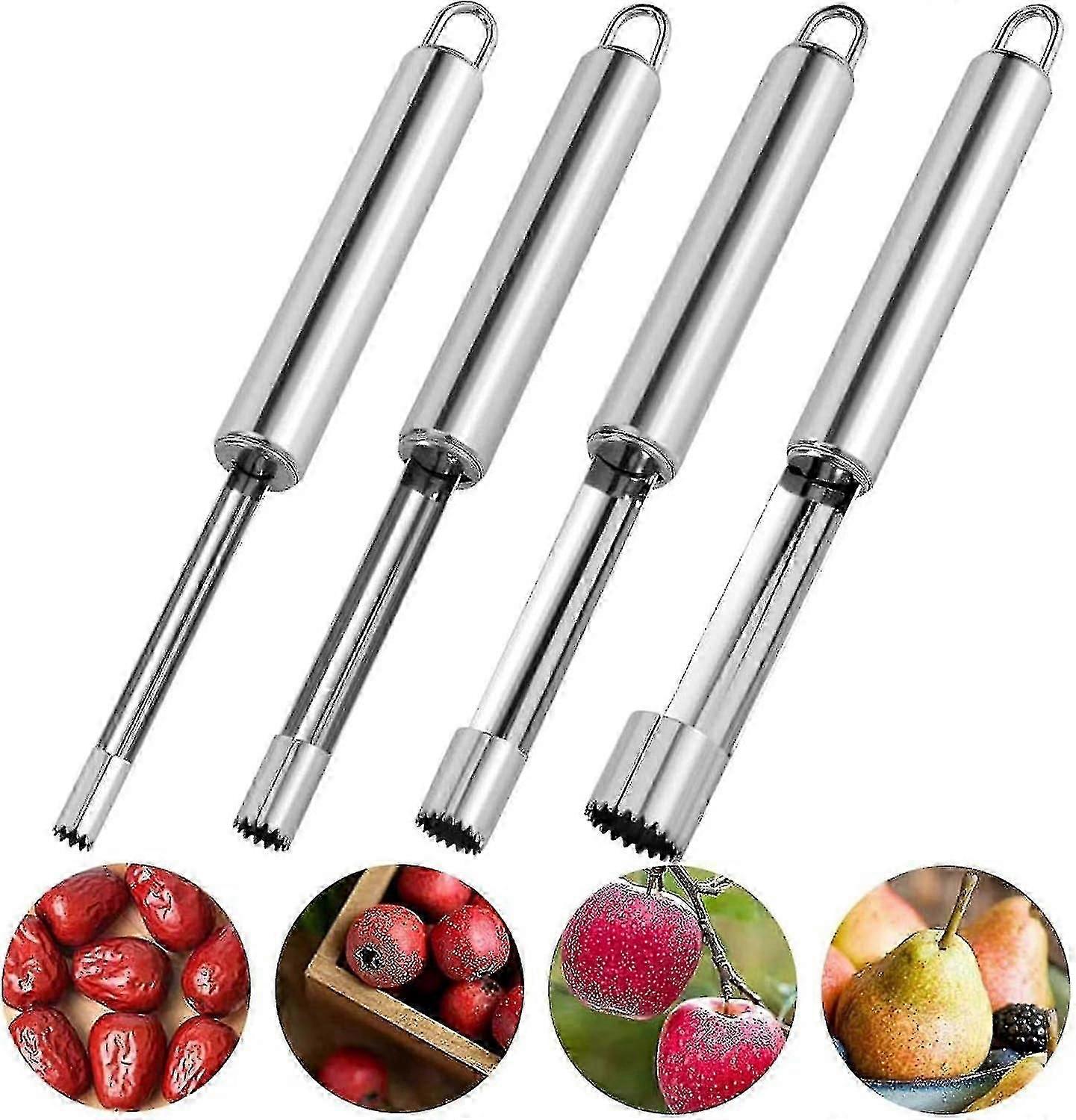 4 Stück Apfelkernentferner aus Edelstahl, 4 verschiedene Arten Kernentferner, Apfelentkerner, Fruchtkernentferner, Fruchtkernentferner für Zuhause und (Silber) [x